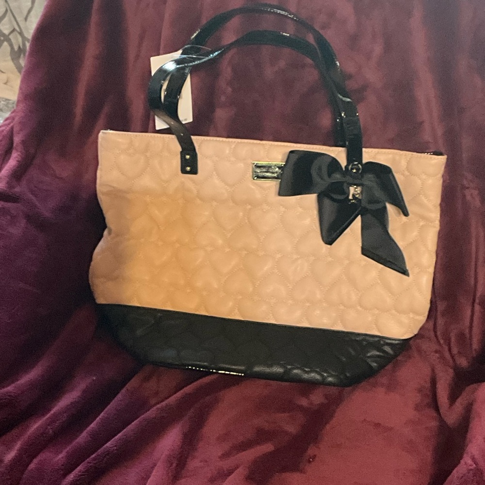 Betsey Johnson Black and Cream Quilted Tote